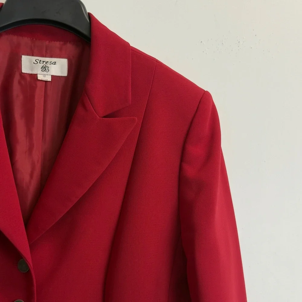 Stresa Womens Red 2 Piece Skirt Suit Set Blazer and A-Line Skirt Size 10